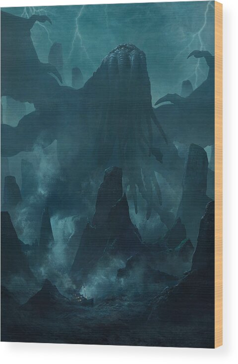 Lovecraft Wood Print featuring the painting I am Providence by Guillem H Pongiluppi