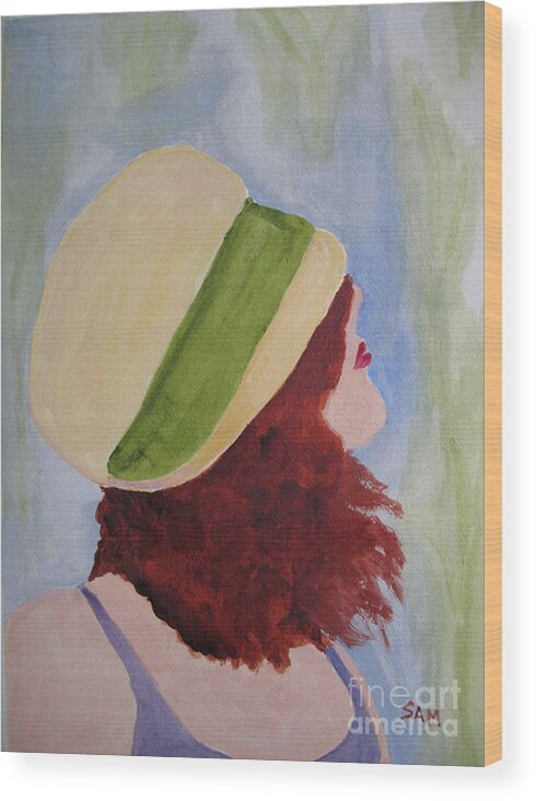Woman Wood Print featuring the painting In a Breeze by Sandy McIntire