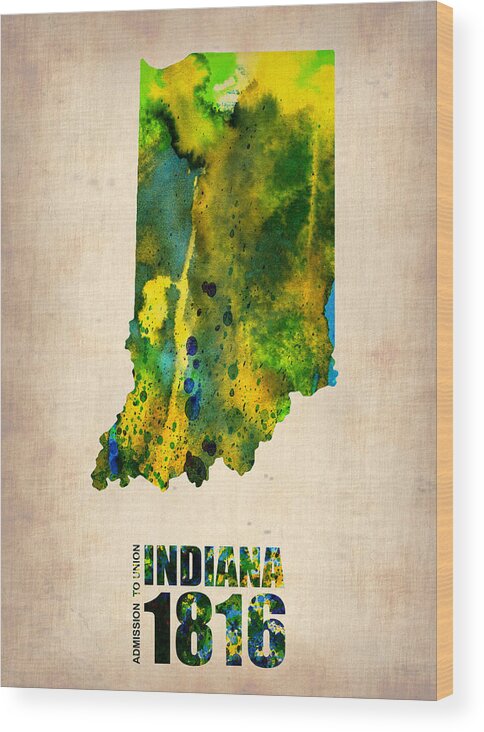 Indiana Wood Print featuring the digital art Indiana Watercolor Map by Naxart Studio