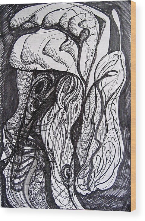 Ink Dawing Wood Print featuring the drawing Integument by Stephen Hawks