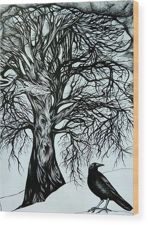 Pen And Ink Wood Print featuring the drawing January by Anna Duyunova