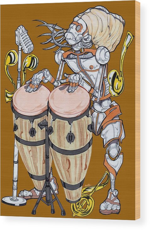 Conga Wood Print featuring the mixed media Jazzmen conga player by Demitrius Motion Bullock