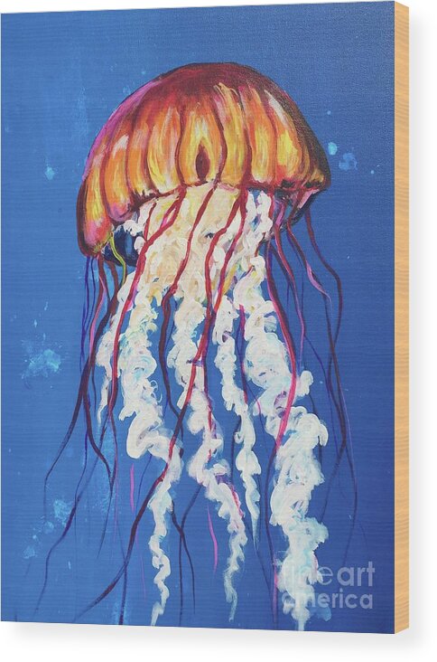 Jellyfish Wood Print featuring the painting Jellyfish by Kim Heil