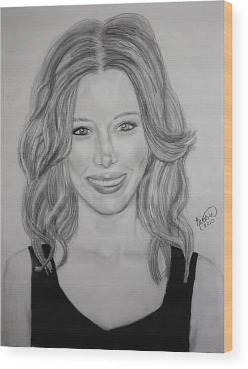 Jessica Biel Wood Print featuring the drawing Jessica Biel by Kimber Butler