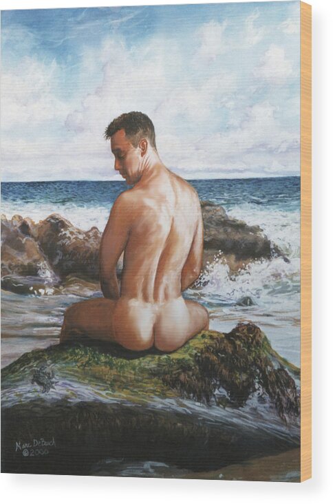 Beach Wood Print featuring the painting Jon at the Beach by Marc DeBauch