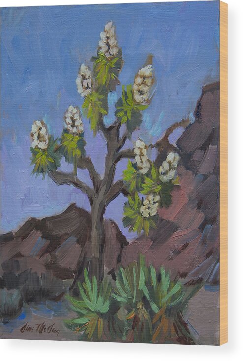 Joshua Tree Wood Print featuring the painting Joshua Tree In Bloom by Diane McClary