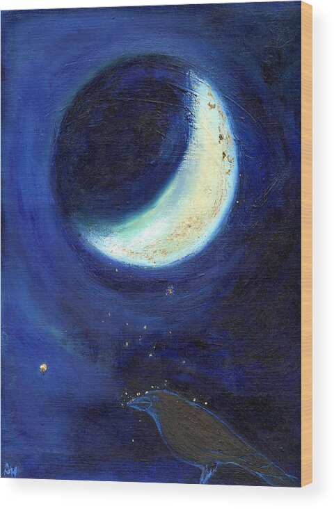 Moon Wood Print featuring the painting July Moon by Nancy Moniz