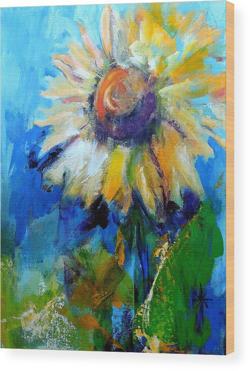 Floral Wood Print featuring the painting Kellie's sunflower by Jodie Marie Anne Richardson Traugott     aka jm-ART