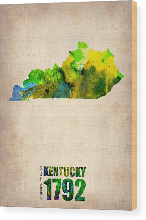 Kentucky Wood Print featuring the painting Kentucky Watercolor Map by Naxart Studio