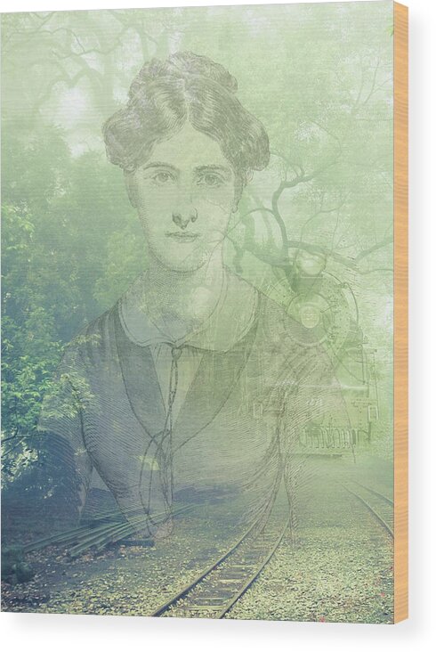 Ghostly Wood Print featuring the mixed media Lady On The Tracks by Digital Art Cafe