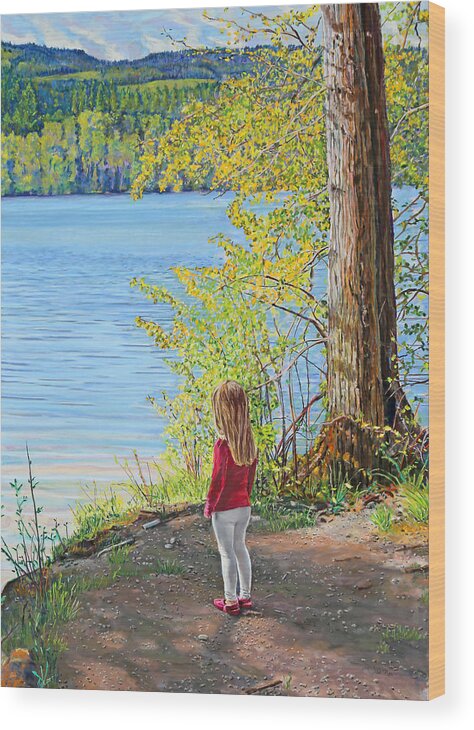 Birdseye Art Studio Wood Print featuring the painting Lake Padden- Memorial Bench of Jerry Pressler by Nick Payne