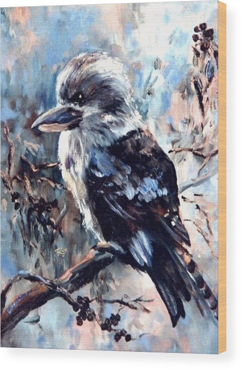 Kookaburra. Bird Wood Print featuring the painting Laughing kookaburra by Ryn Shell