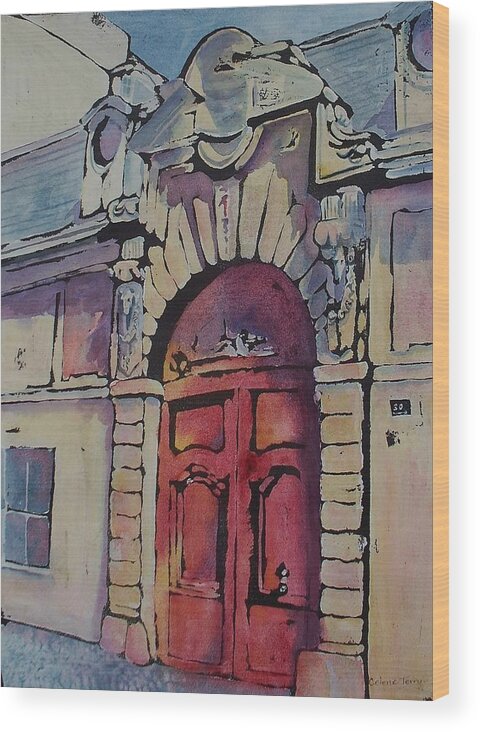 Architecture Wood Print featuring the painting Les Portes Rouges by Celene Terry