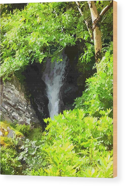 Waterfall Wood Print featuring the painting Waterfall county galway ireland beside the lakes of connemara by Mary Cahalan Lee - aka PIXI