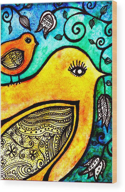 Bird Birds Watercolor Floral Flowers Leaves Vines Wood Print featuring the painting Like Mother by Robin Mead