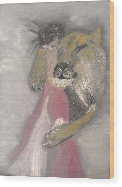 Lion Wood Print featuring the painting Lady and the Lion by Lureen Calcara