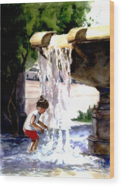 Little Girl Wood Print featuring the painting Girl in the Fountain by John West