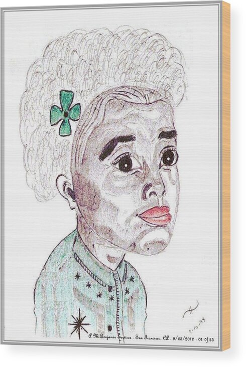 Young Black Girl Wood Print featuring the drawing Little Girl With A Green Bow by Anthony Benjamin