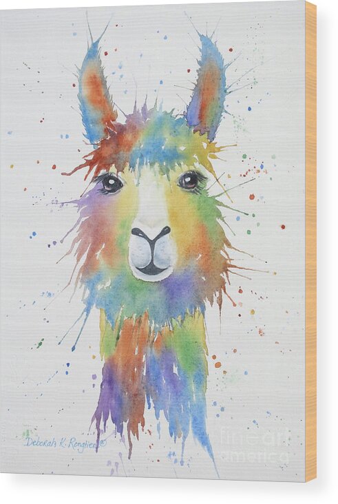 Llama Wood Print featuring the painting Llama by Deborah Ronglien