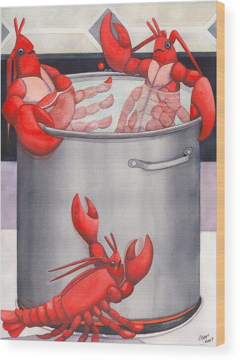 Lobsters Wood Print featuring the painting Lobster Spa by Catherine G McElroy