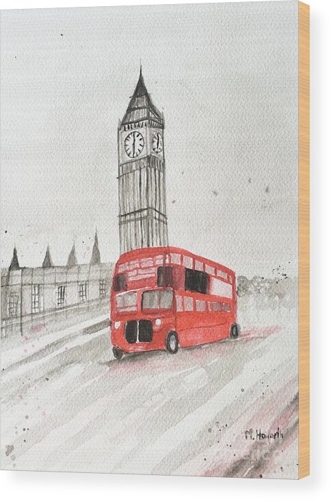 London Wood Print featuring the painting London red bus by Monika Howarth