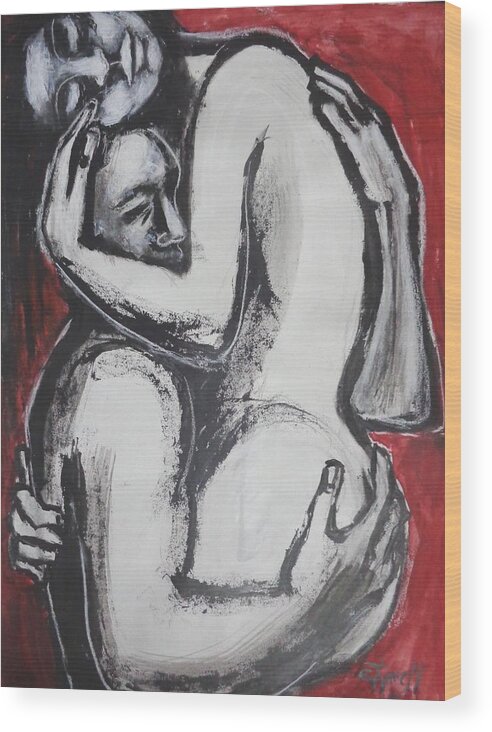 Carmen Tyrrell Wood Print featuring the painting Lovers - Wrapped In Your Arms 2 by Carmen Tyrrell