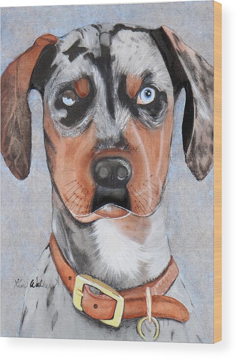 Dog Wood Print featuring the painting Lyin Eyes Watercolor by Kimberly Walker