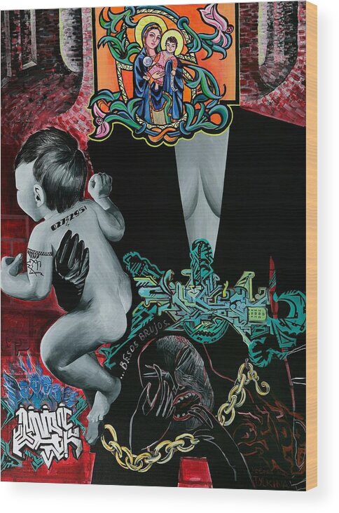 Surreal Wood Print featuring the painting Madonna And Child by Yelena Tylkina