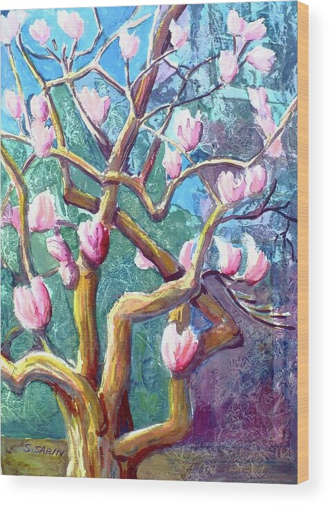 Magnolia Wood Print featuring the painting Magnolia by Saga Sabin