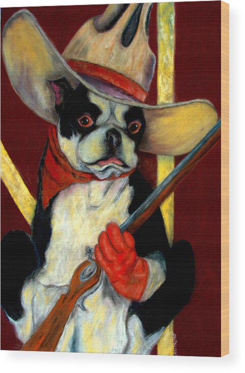 Boston Terrier Wood Print featuring the pastel Make My Day Pastel by Antonia Citrino