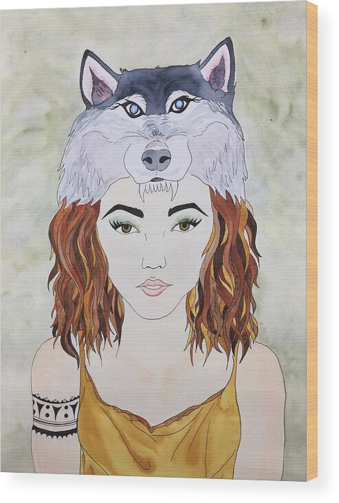 Wolf Woman Wood Print featuring the mixed media Many Women by Sonja Jones