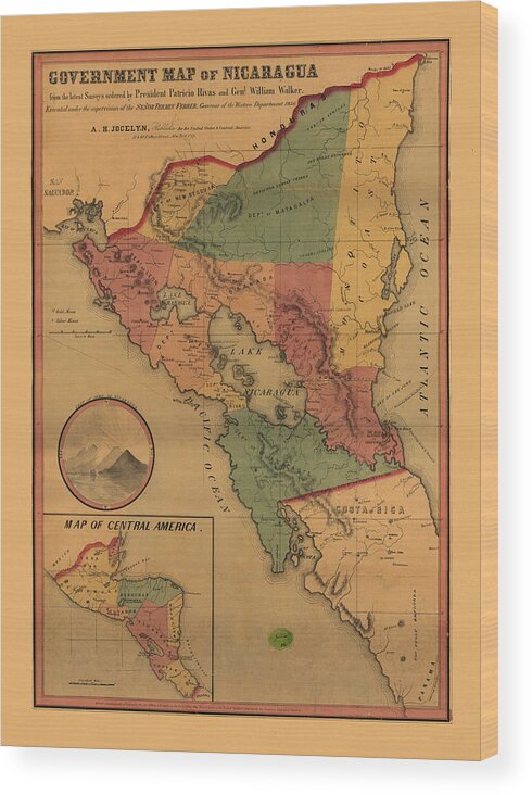 Map Of Nicaragua Wood Print featuring the photograph Map Of Nicaragua 1856 by Andrew Fare