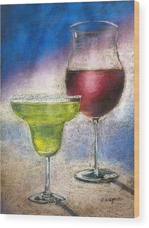 Margarita Wood Print featuring the pastel Margarita And A Glass Of Wine by Arline Wagner