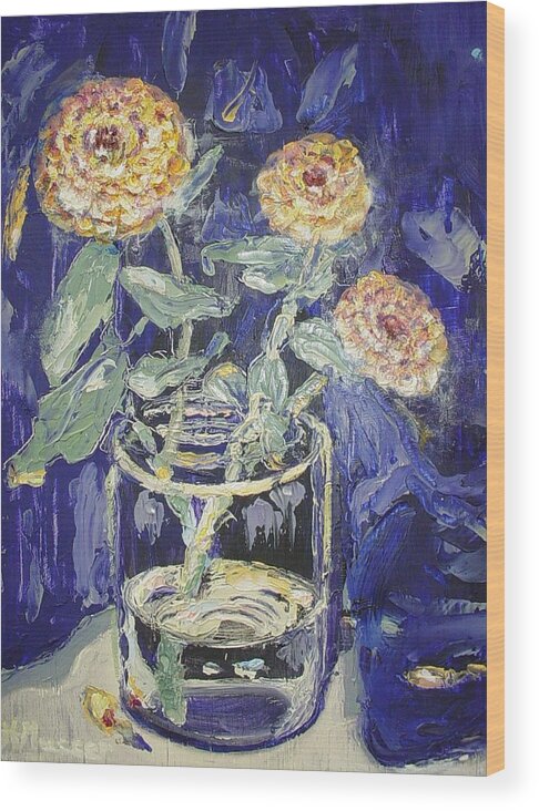 Blues Wood Print featuring the painting Marigolds by Helen Musser