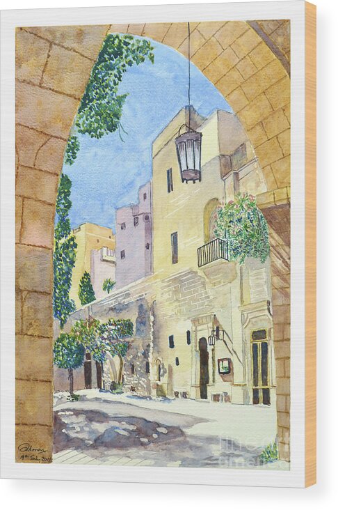 Square Wood Print featuring the painting Mellieha Malta by Godwin Cassar