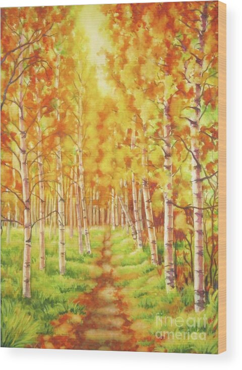 Tree Wood Print featuring the painting Memories of the Birch Country by Inese Poga