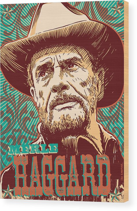 Country And Western Wood Print featuring the digital art Merle Haggard Pop Art by Jim Zahniser