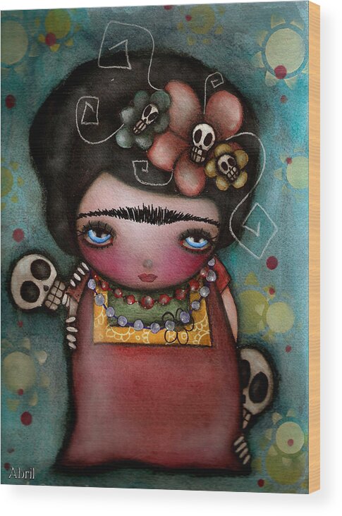 Day Of The Dead Wood Print featuring the painting Mis Amigos by Abril Andrade