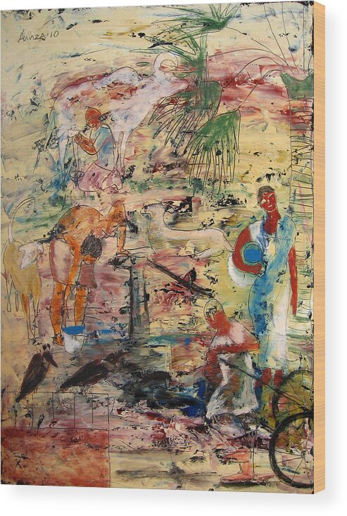 Figurative Wood Print featuring the painting Morning in Calcutta by Aliza Souleyeva-Alexander