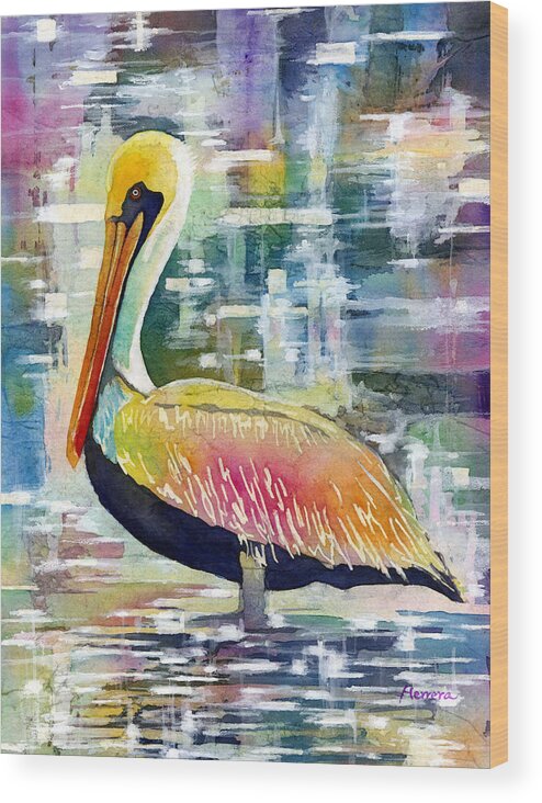 Pelican Wood Print featuring the painting Morning Solitude by Hailey E Herrera