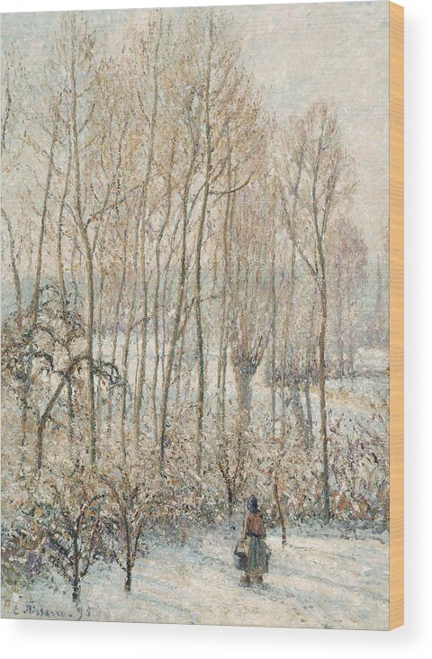 Camille Pissarro Wood Print featuring the painting Morning Sunlight on the Snow Eragny sur Epte by Camille Pissarro