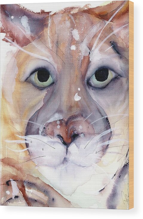 Mountain Lion Wood Print featuring the painting Mountain Lion by Dawn Derman