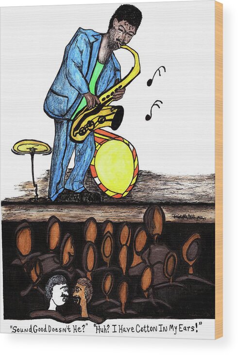 Cartoon Wood Print featuring the mixed media Music Man Cartoon by Michelle Gilmore