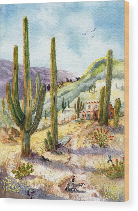 Adobe Wood Print featuring the painting My Adobe Hacienda by Marilyn Smith