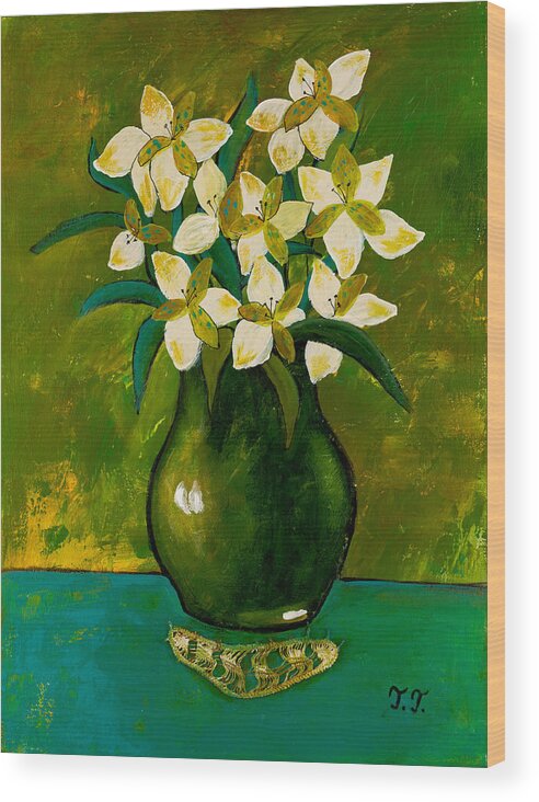 Still Life Wood Print featuring the painting My Favourite Flowers by Teodora Totorean