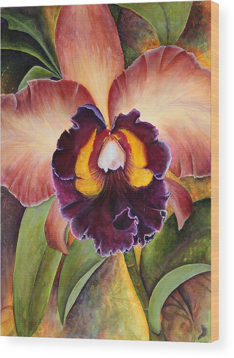 Chocolate Orchid Wood Print featuring the painting Natures Rhapsody 1 by Jean Rascher