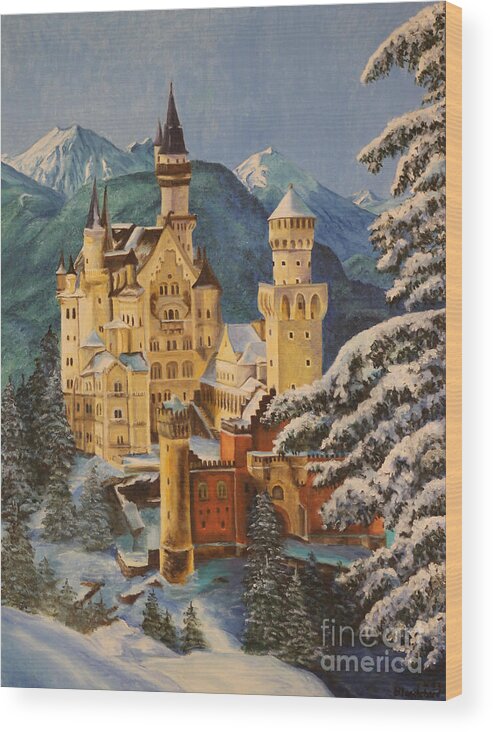 Germany Art Wood Print featuring the painting Neuschwanstein Castle in Winter by Charlotte Blanchard