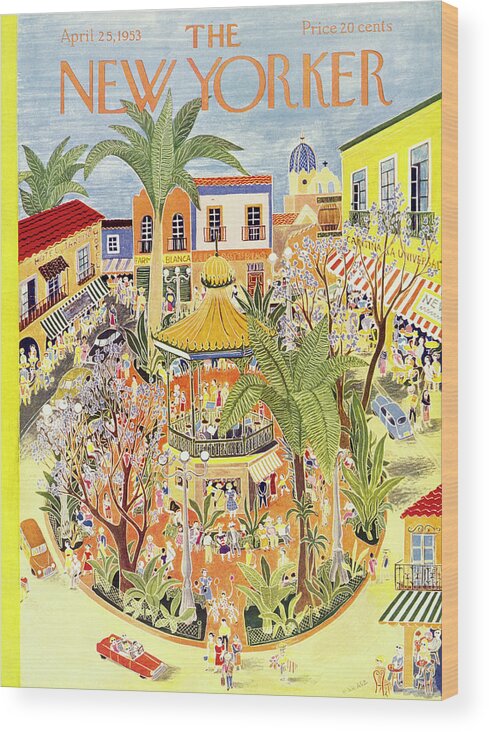 Tropical Wood Print featuring the painting New Yorker April 25 1953 by Ilonka Karasz