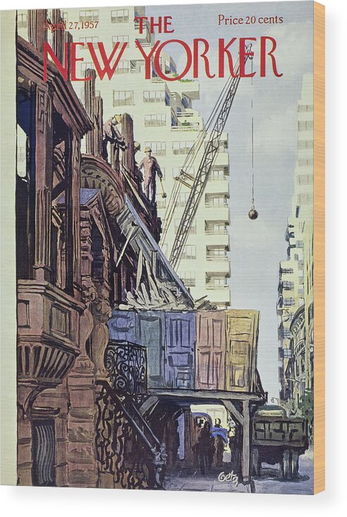 Construction Wood Print featuring the painting New Yorker April 27 1957 by Arthur Getz
