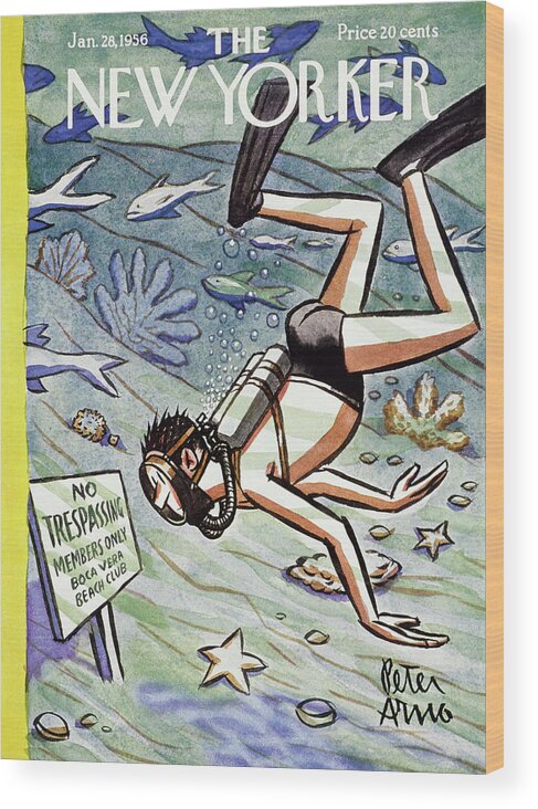 Scuba Wood Print featuring the painting New Yorker January 28 1956 by Peter Arno